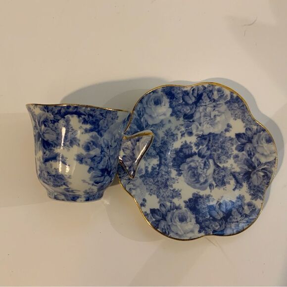 A Special Place Roses blue Cup And Saucer With A Butterfly Handle A3 - Picture 5 of 10